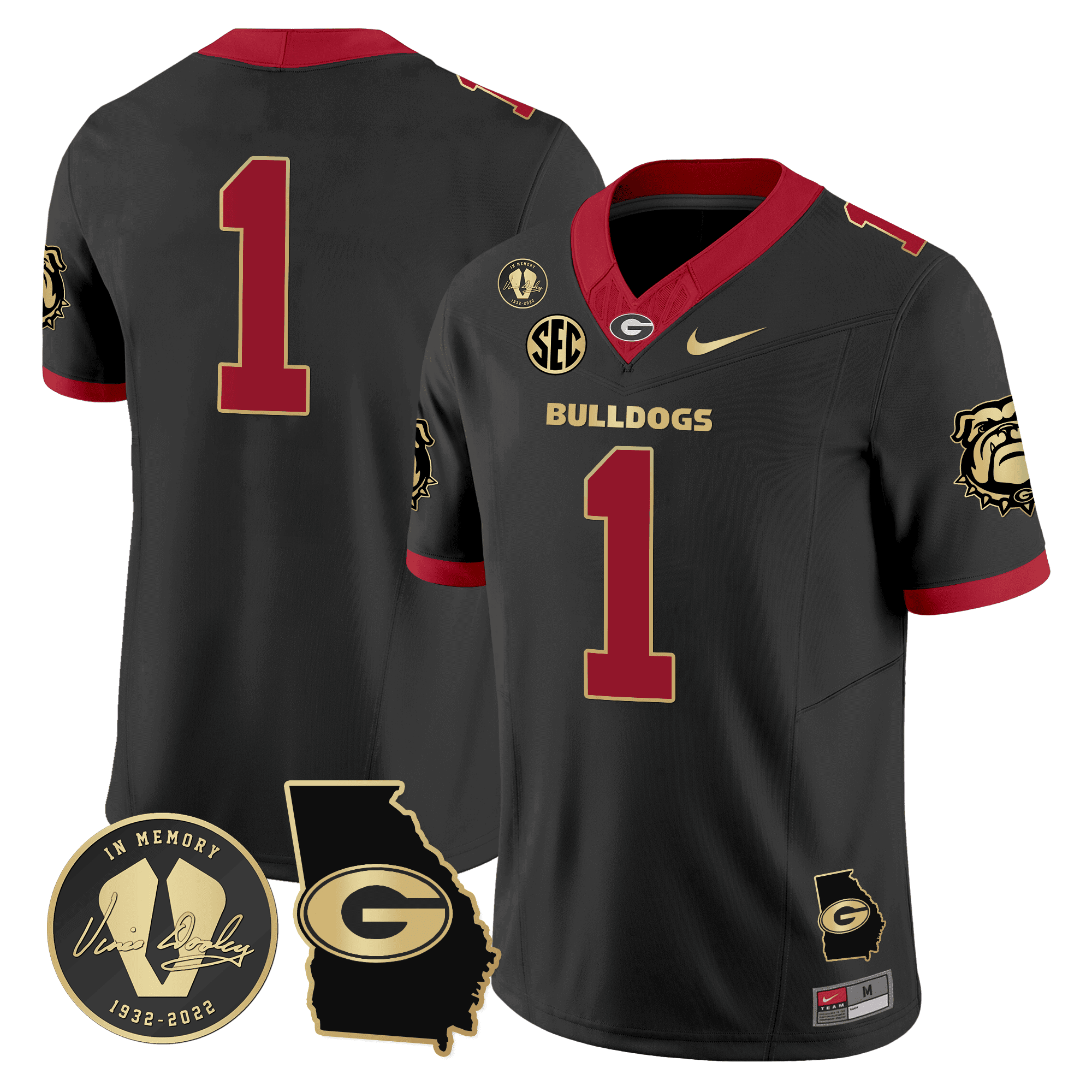 Georgia Bulldogs 2024 Vapor Football Jersey V5 – Georgia Map – All Stitched Black Gold Trim #1 no name