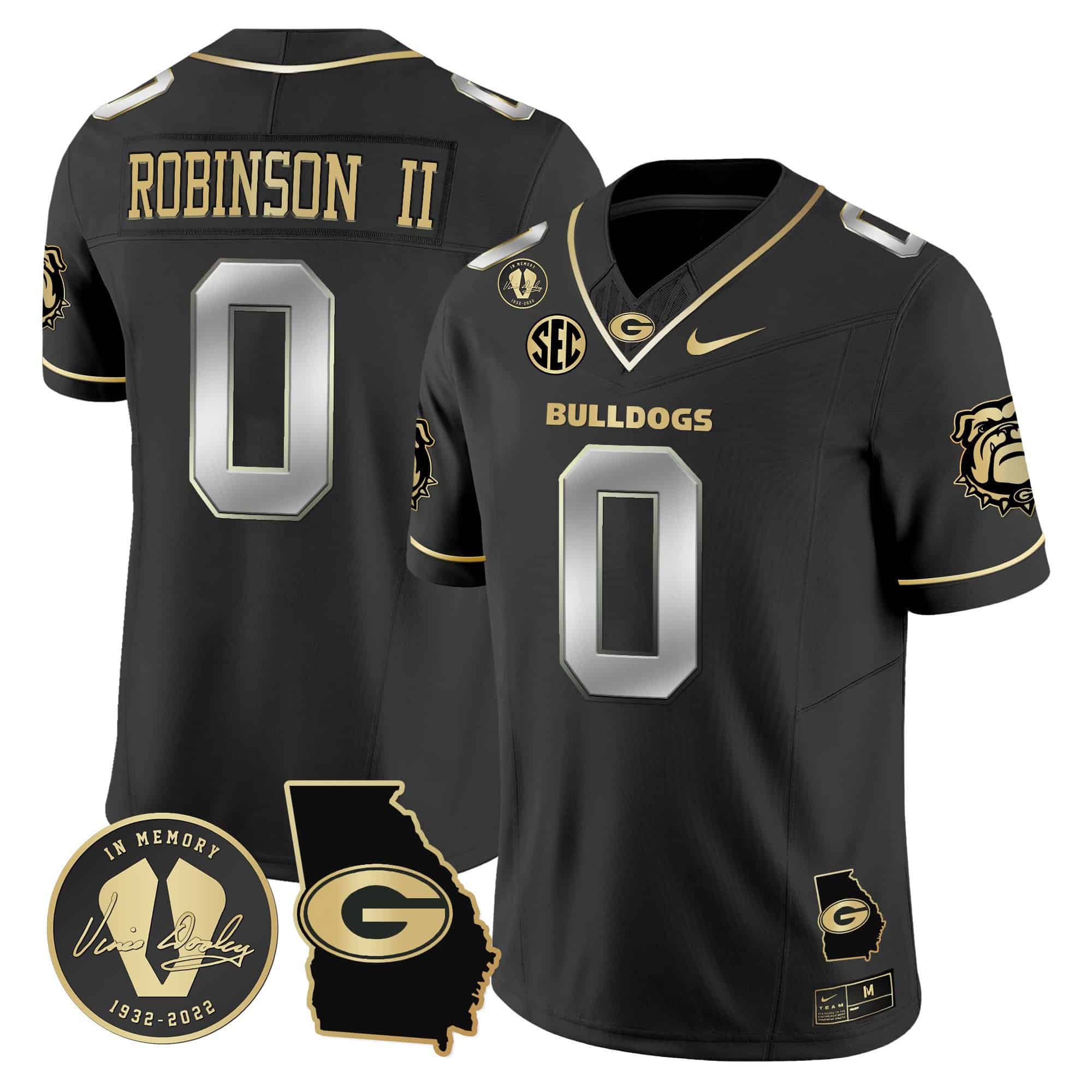 Georgia Bulldogs 2024 Vapor Football Jersey V5 – Georgia Map – All Stitched Black Limited #0 Roderick Robinson II