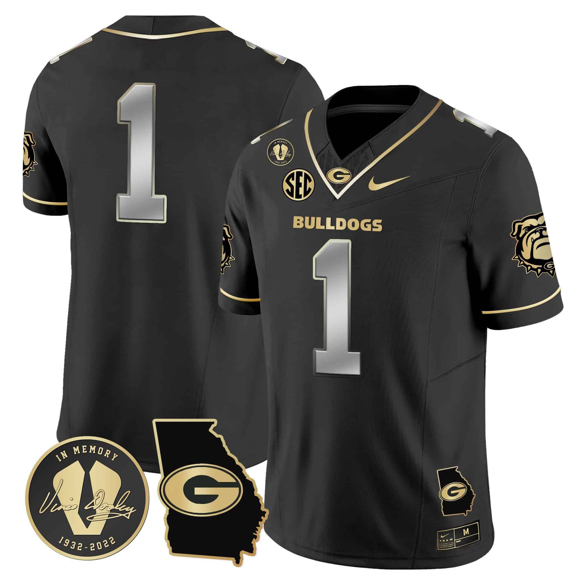 Georgia Bulldogs 2024 Vapor Football Jersey V5 – Georgia Map – All Stitched Black Limited #1 no name