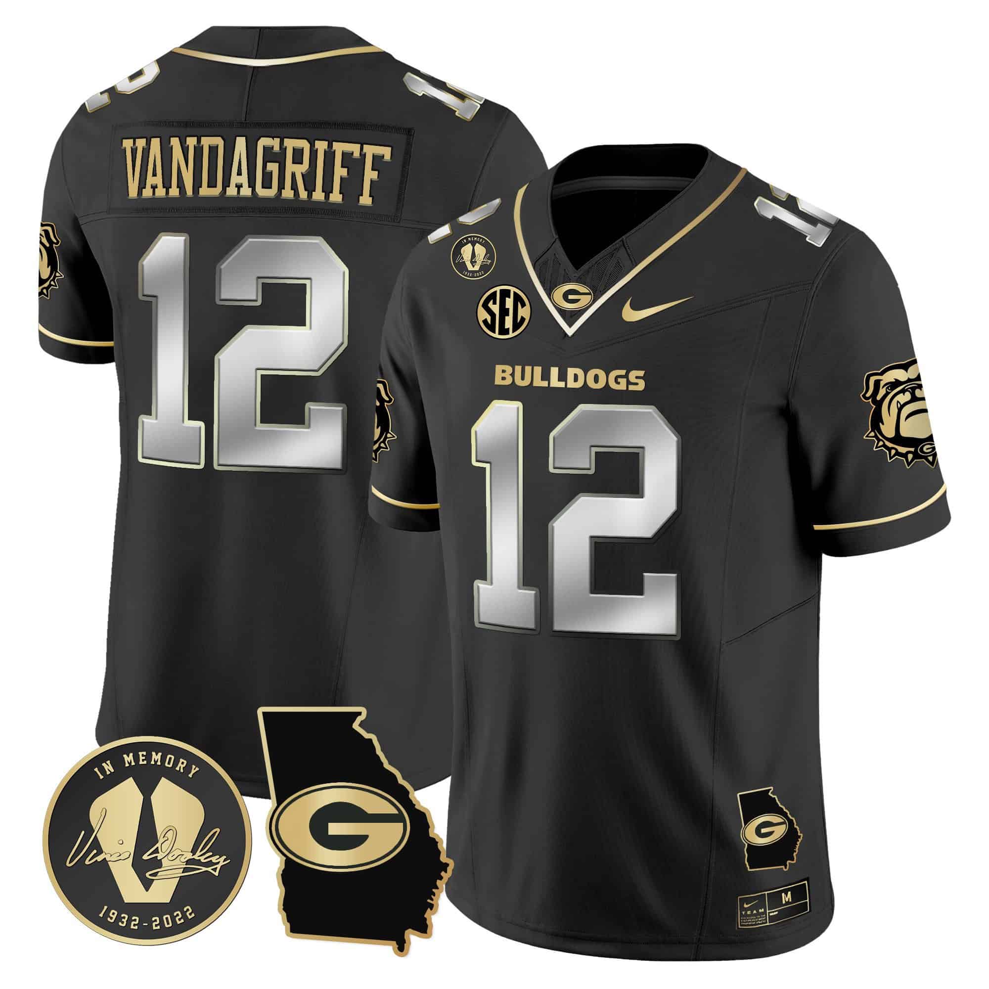 Georgia Bulldogs 2024 Vapor Football Jersey V5 – Georgia Map – All Stitched Black Limited #12 Brock Vandagriff