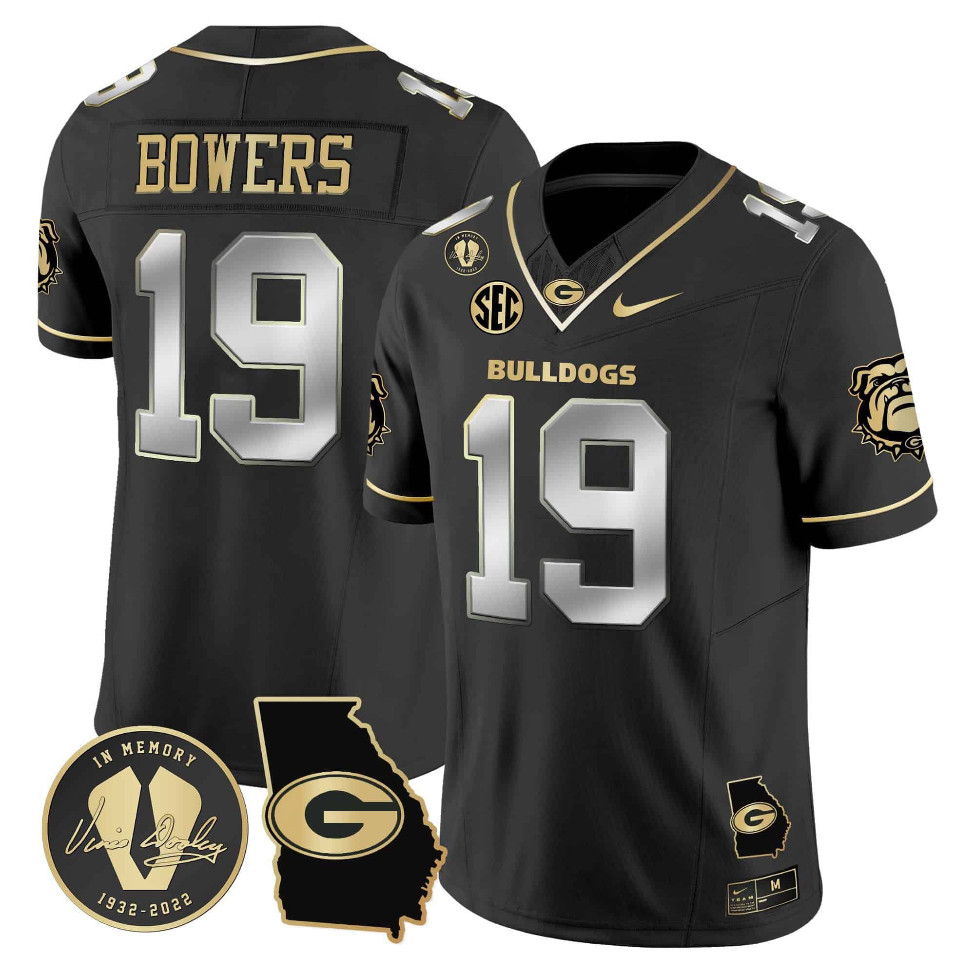 Georgia Bulldogs 2024 Vapor Football Jersey V5 – Georgia Map – All Stitched Black Limited #19 Brock Bowers