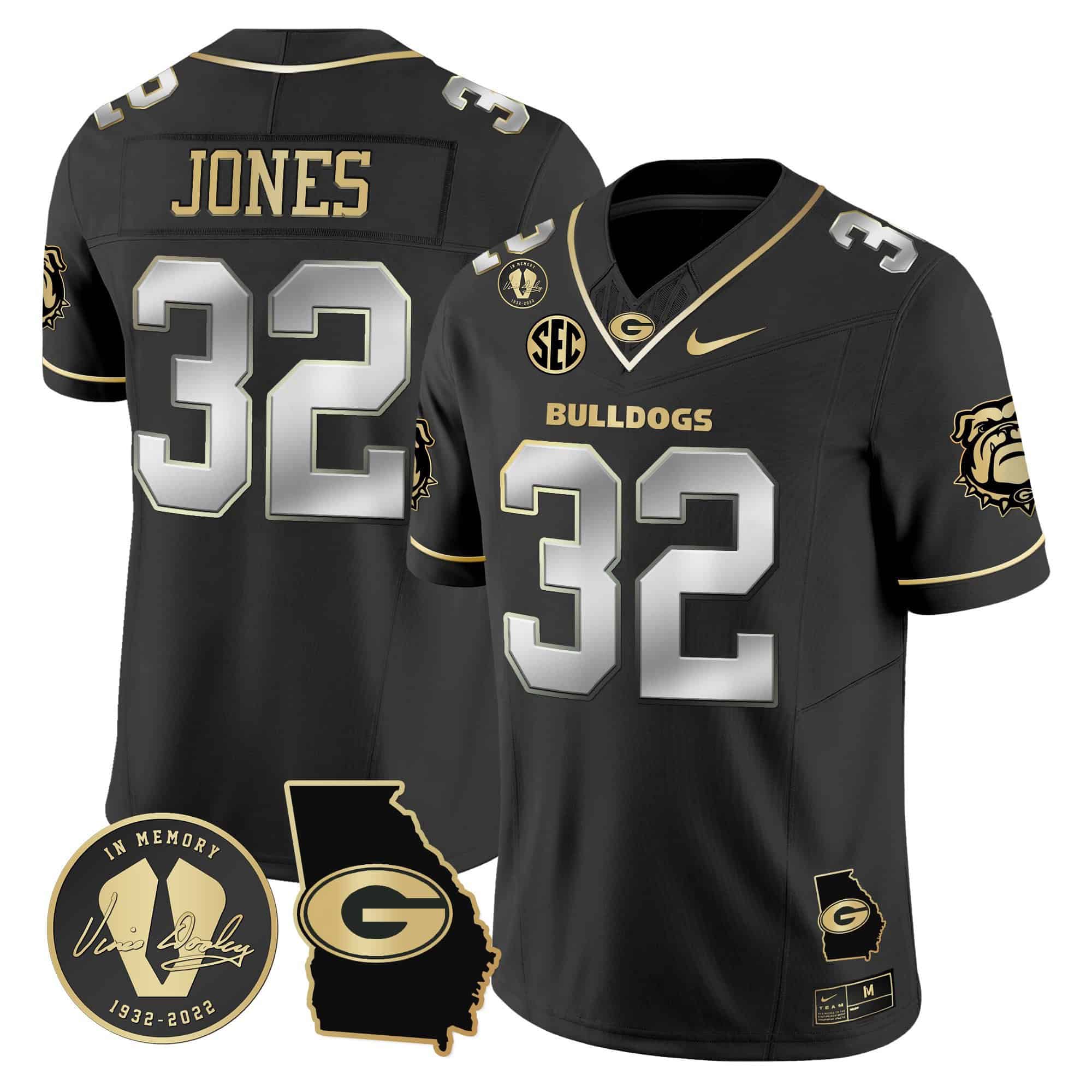 Georgia Bulldogs 2024 Vapor Football Jersey V5 – Georgia Map – All Stitched Black Limited #32 Cash Jones