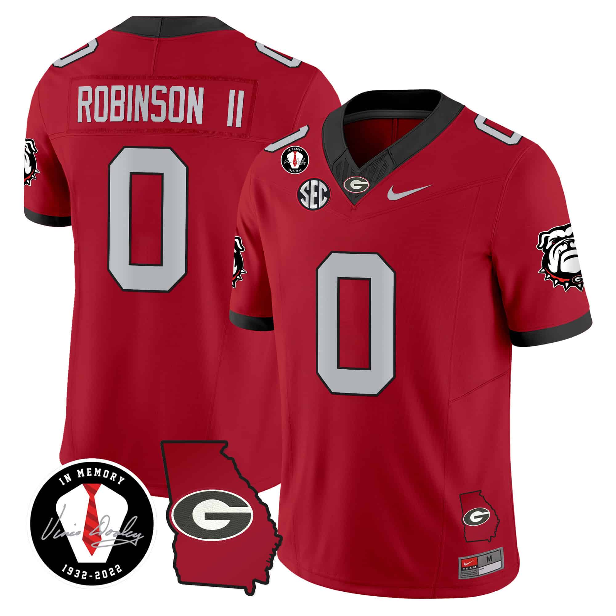 Georgia Bulldogs 2024 Vapor Football Jersey V5 – Georgia Map – All Stitched Red #0 Roderick Robinson II