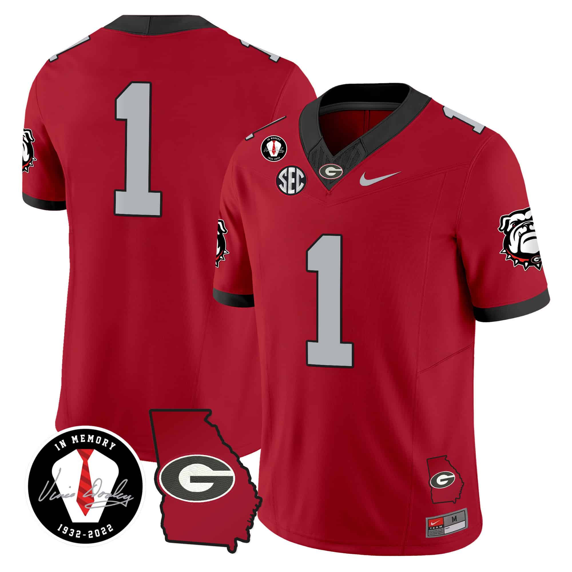 Georgia Bulldogs 2024 Vapor Football Jersey V5 – Georgia Map – All Stitched Red #1 no name