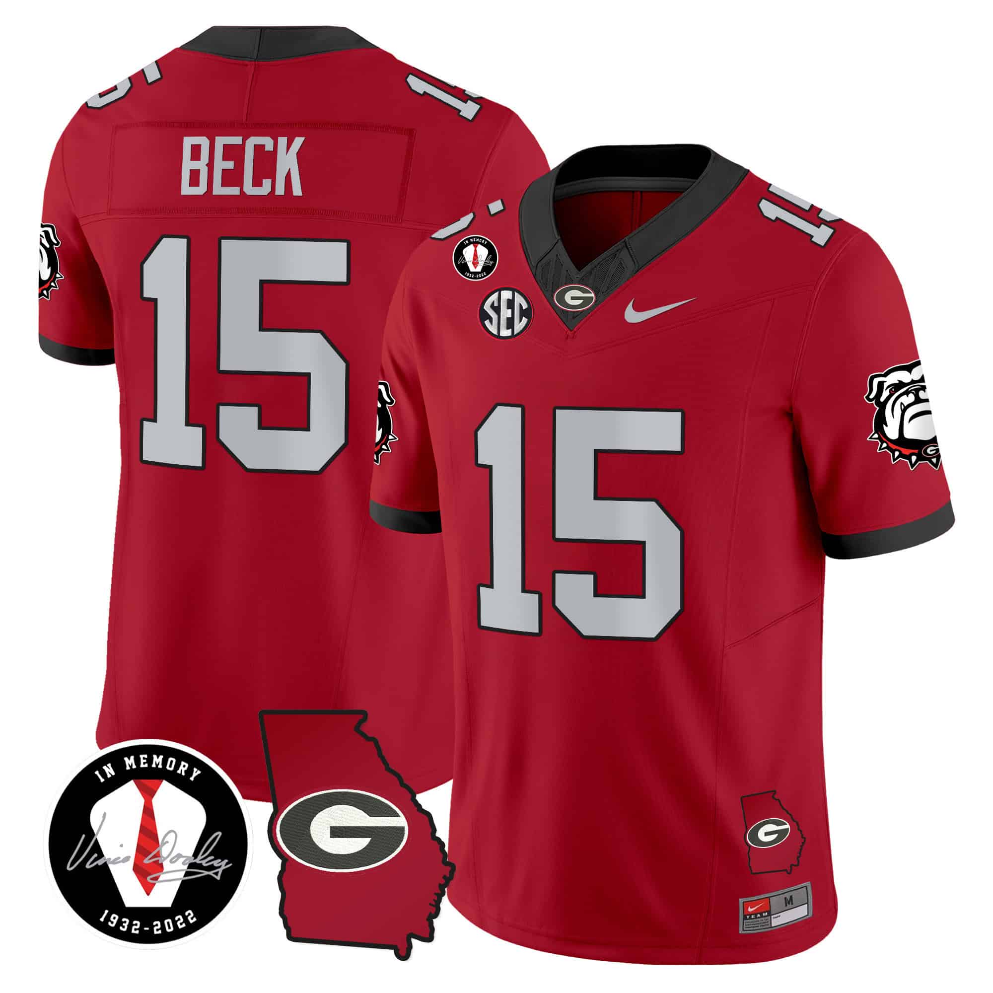 Georgia Bulldogs 2024 Vapor Football Jersey V5 – Georgia Map – All Stitched Red #15 Carson Beck