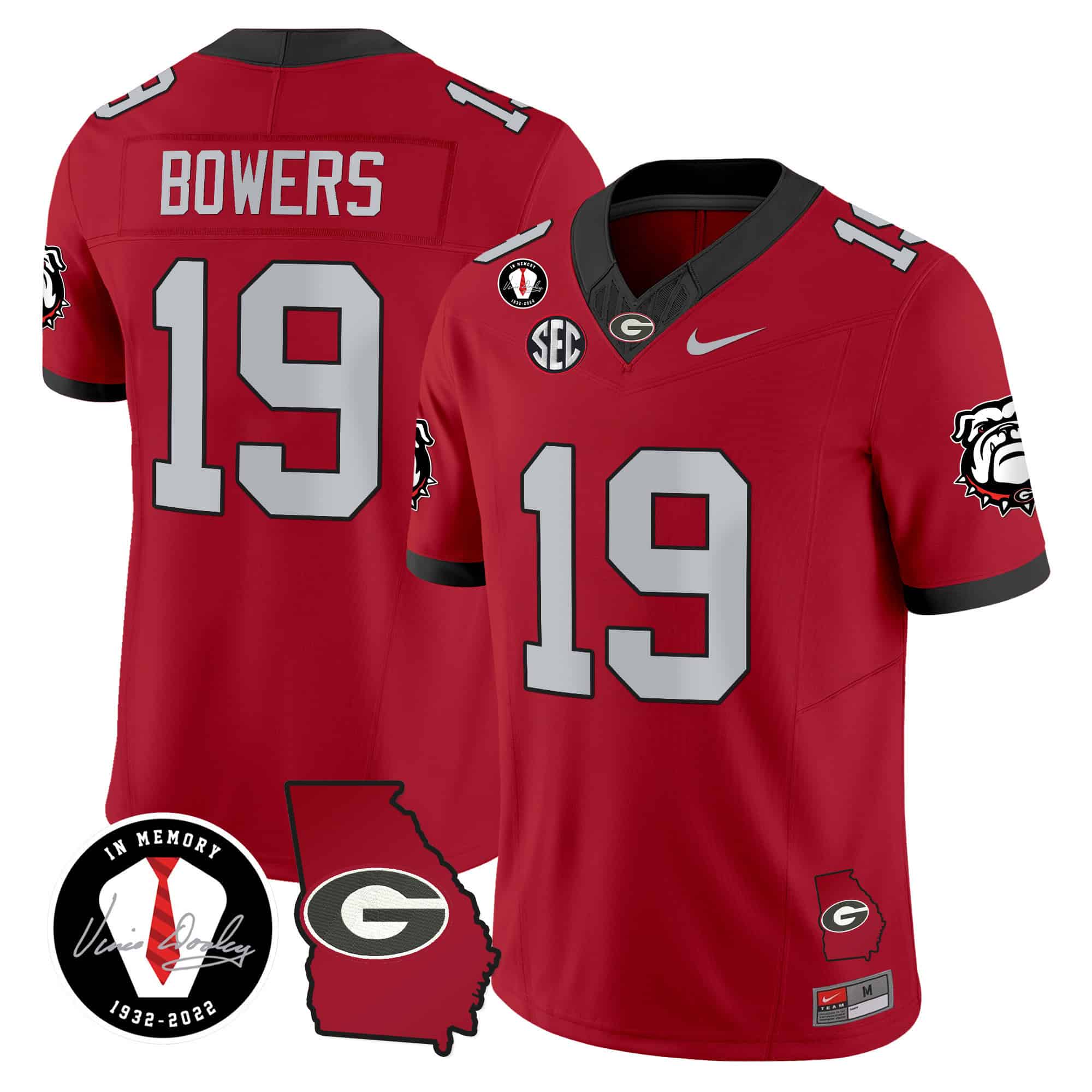 Georgia Bulldogs 2024 Vapor Football Jersey V5 – Georgia Map – All Stitched Red #19 Brock Bowers