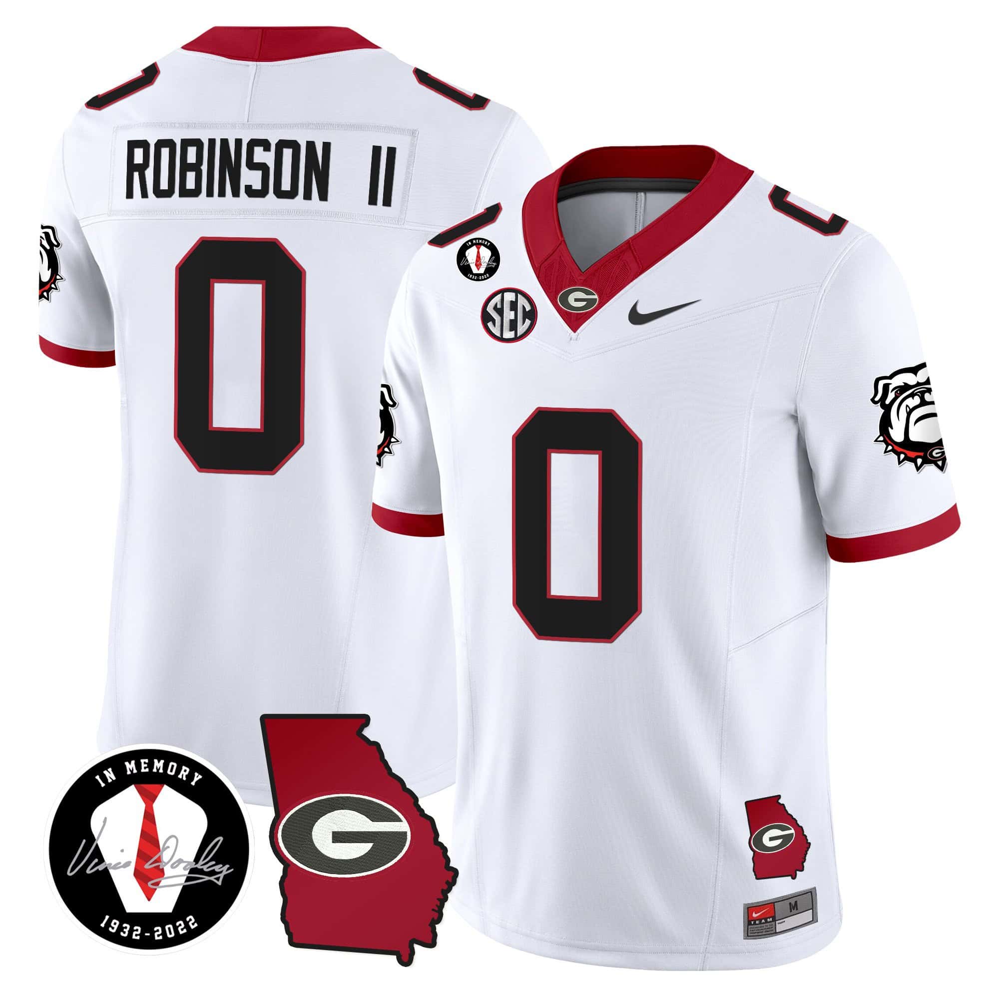 Georgia Bulldogs 2024 Vapor Football Jersey V5 – Georgia Map – All Stitched White #0 Roderick Robinson II