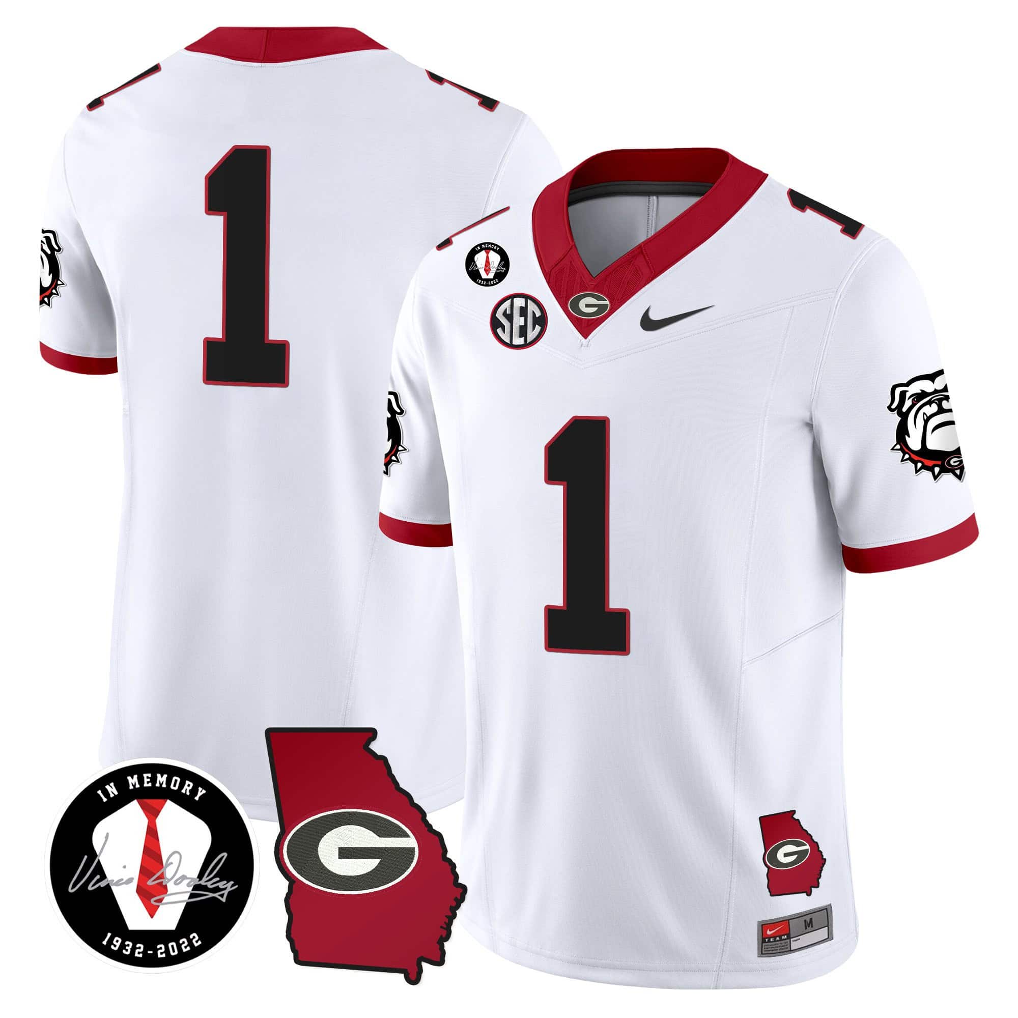 Georgia Bulldogs 2024 Vapor Football Jersey V5 – Georgia Map – All Stitched White #1 no name