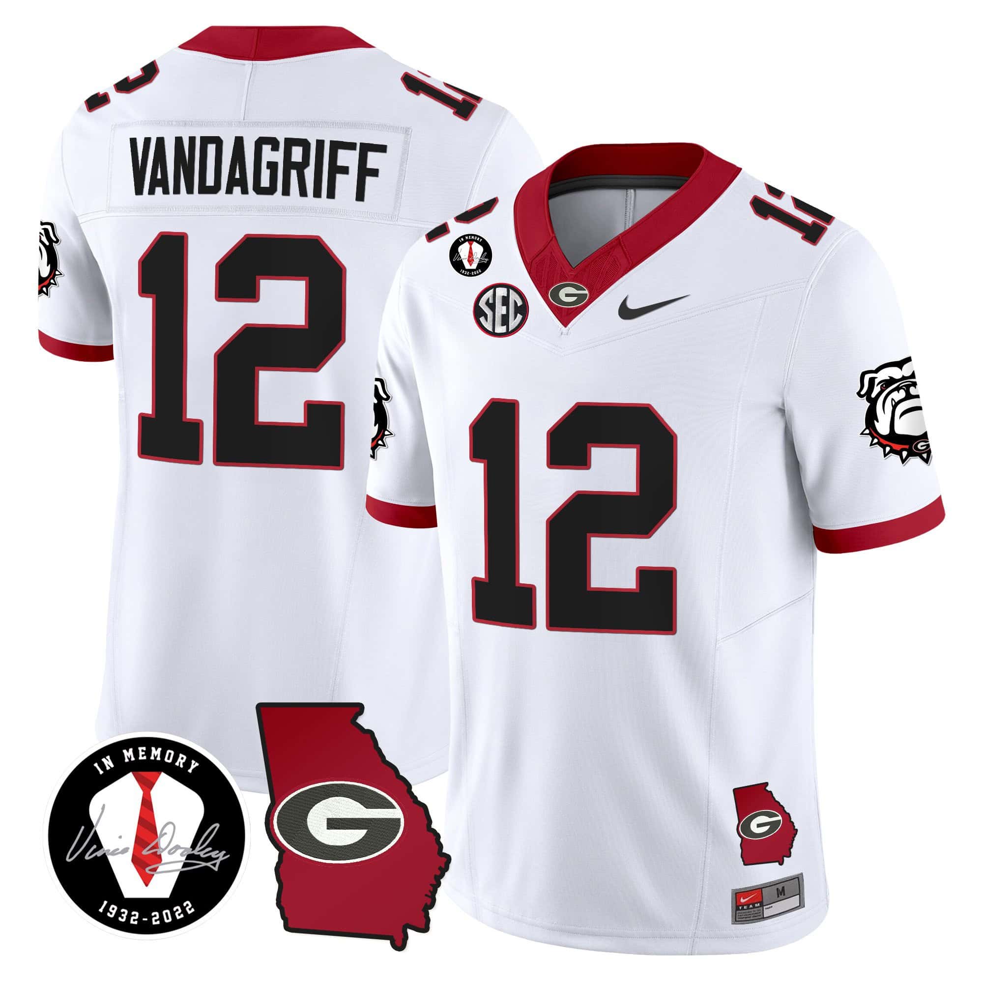 Georgia Bulldogs 2024 Vapor Football Jersey V5 – Georgia Map – All Stitched White #12 Brock Vandagriff