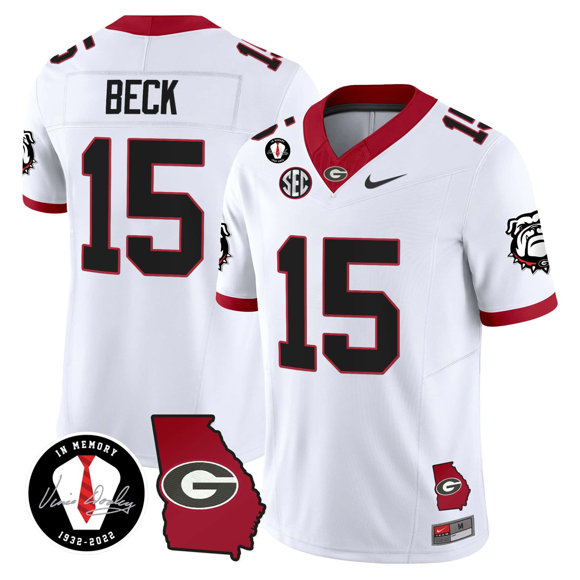Georgia Bulldogs 2024 Vapor Football Jersey V5 – Georgia Map – All Stitched White #15 Carson Beck