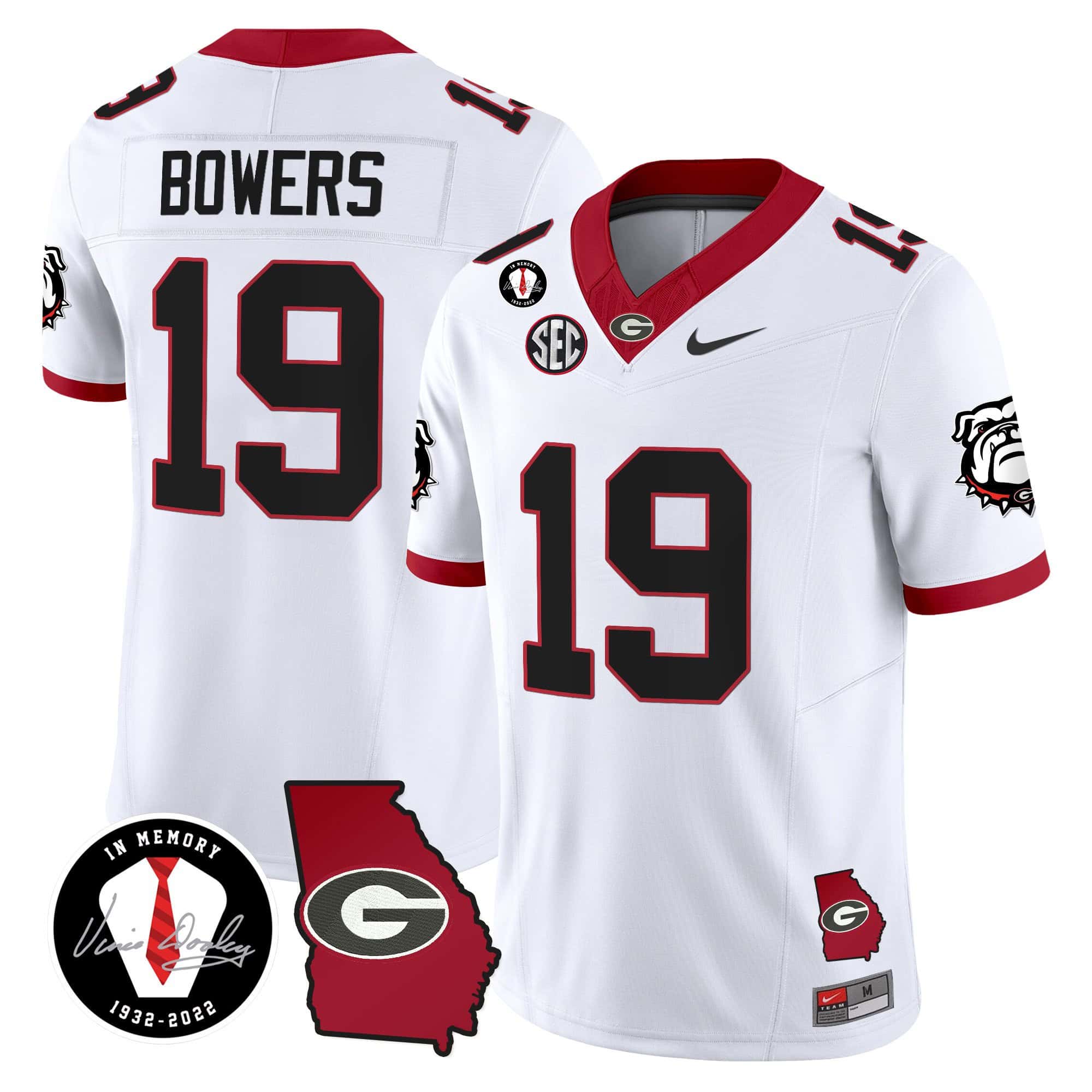 Georgia Bulldogs 2024 Vapor Football Jersey V5 – Georgia Map – All Stitched White #19 Brock Bowers