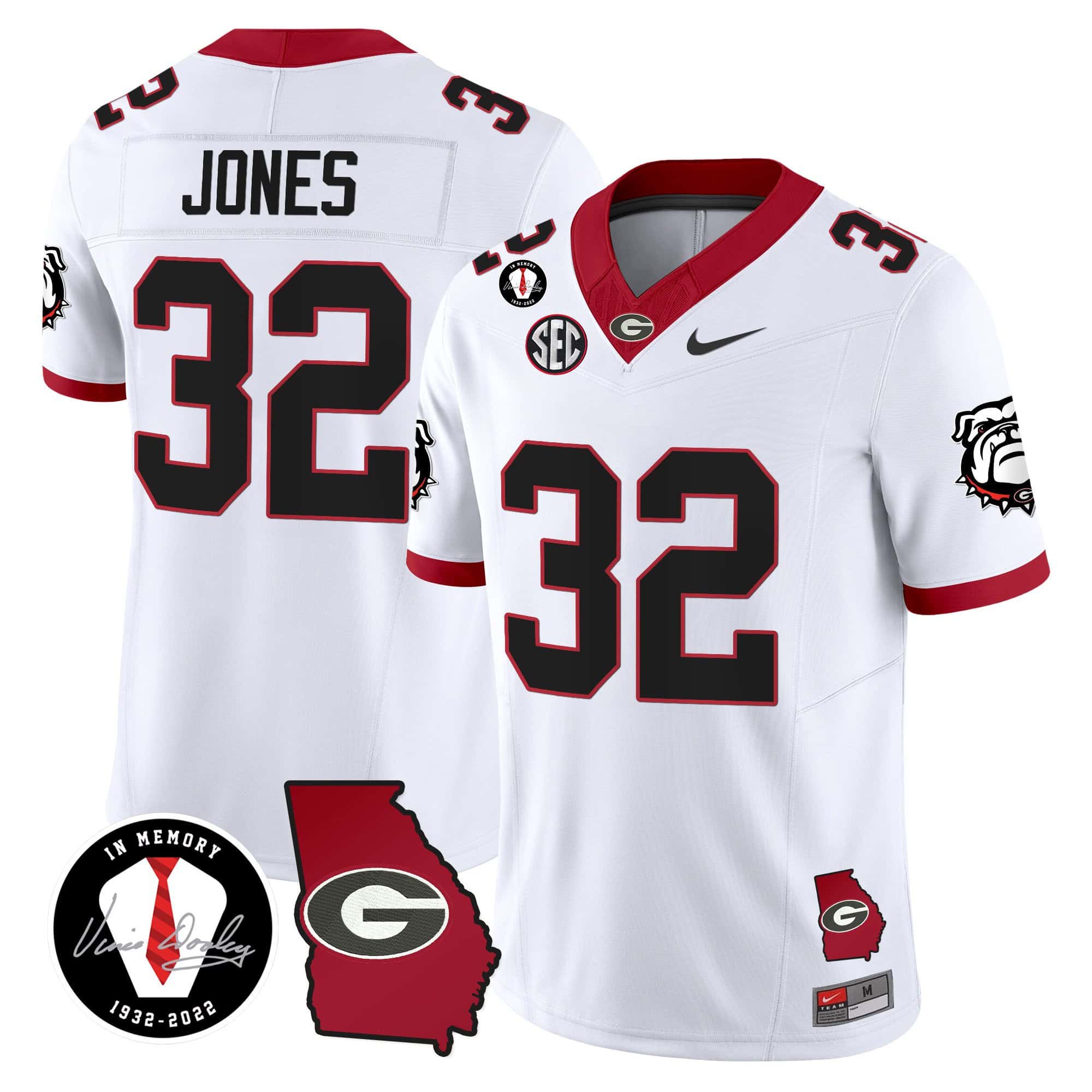 Georgia Bulldogs 2024 Vapor Football Jersey V5 – Georgia Map – All Stitched White #32 Cash Jones