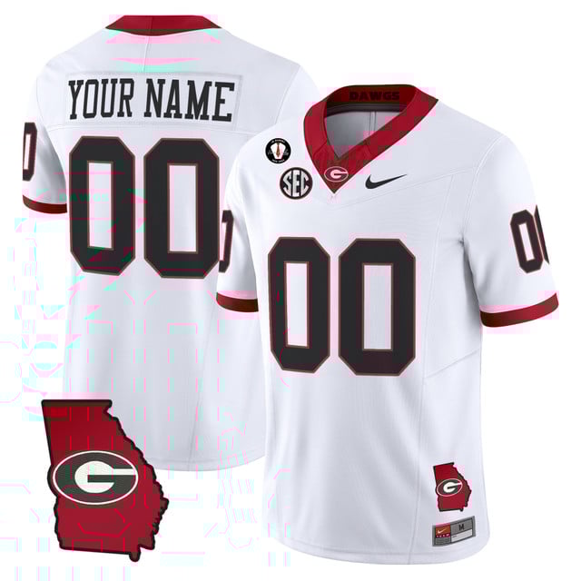 Georgia Bulldogs 2025 Georgia Map & Vince Dooley Patch Vapor Limited Custom Jersey white