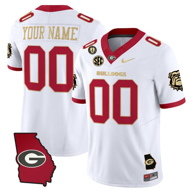Georgia Bulldogs 2025 Georgia Map & Vince Dooley Patch Vapor Limited Custom Jersey white gold