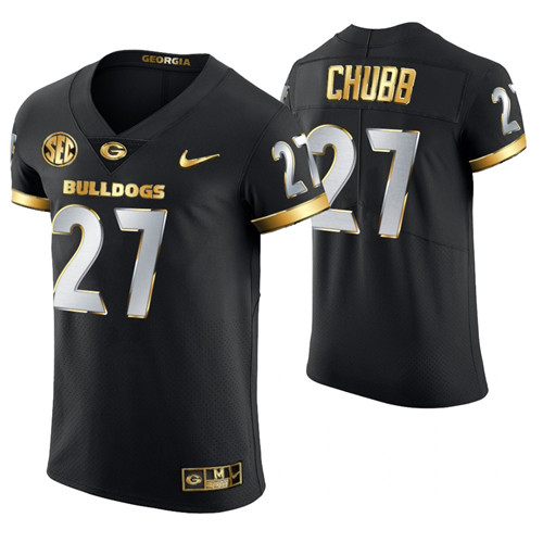 Georgia Bulldogs 27 Nick Chubb Authentic Golden Edition Jersey Black