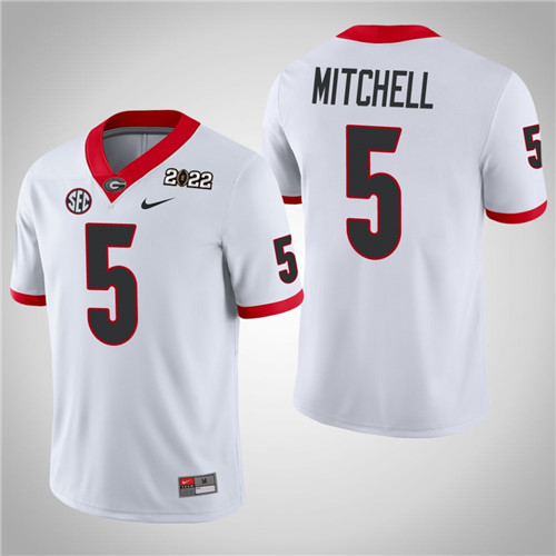 Georgia Bulldogs 5 Adonai Mitchell Game 2021 National Champions Jersey White