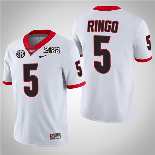 Georgia Bulldogs 5 Kelee Ringo 2021 CFP National Champions Jersey White