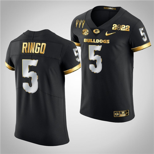 Georgia Bulldogs 5 Kelee Ringo Golden Limited 3X CFP National Champions Jersey Black