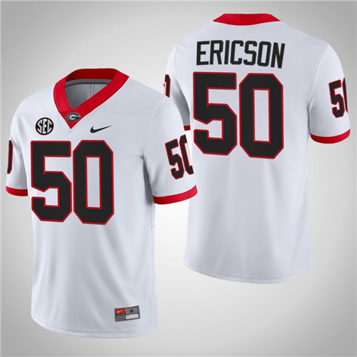 Georgia Bulldogs 50 Warren Ericson Football Block Number Font Jersey White