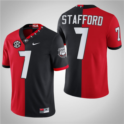 Georgia Bulldogs 7 Matthew Stafford 100th Season NFL Alumni Split Edition Jersey Red Black