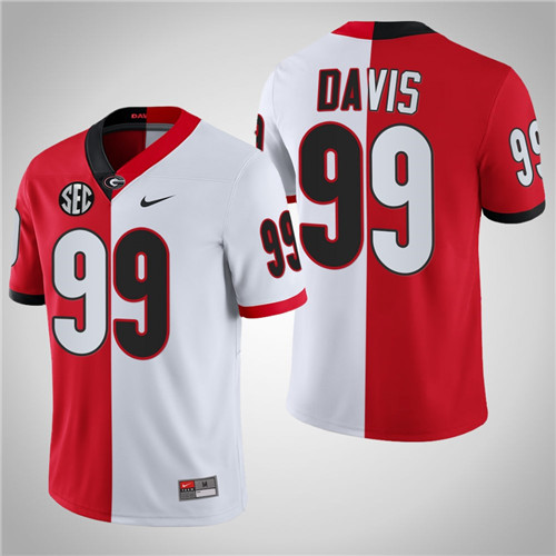 Georgia Bulldogs 99 Jordan Davis College Football Split Edition Jersey Red White