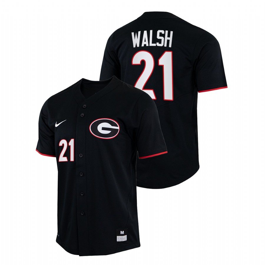 Georgia Bulldogs Jared Walsh Men Black College Baseball Full-Button Jersey