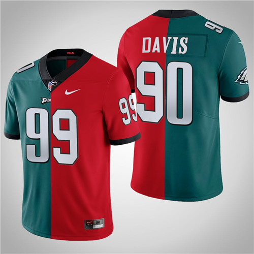 Georgia Bulldogs Jordan Davis Dual Teams Split 2022 NFL Draft Jersey Teal Red