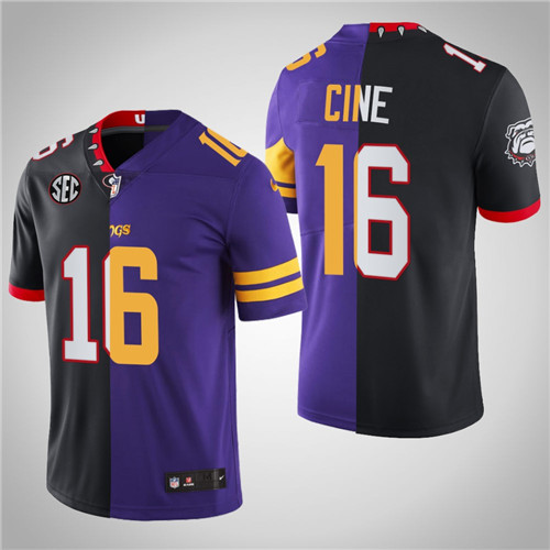 Georgia Bulldogs Lewis Cine Dual Teams Split 2022 NFL Draft Jersey Purple Black