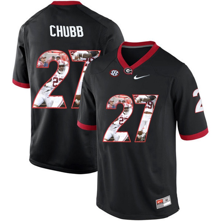 Georgia Bulldogs Nick Chubb Black Printing Player Portrait Football Jersey