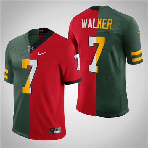 Georgia Bulldogs Quay Walker Dual Teams Split 2022 NFL Draft Jersey Green Red