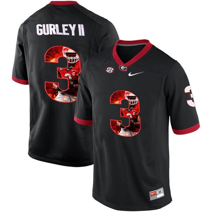 Georgia Bulldogs Todd Gurley II Black Printing Player Portrait Football Jersey
