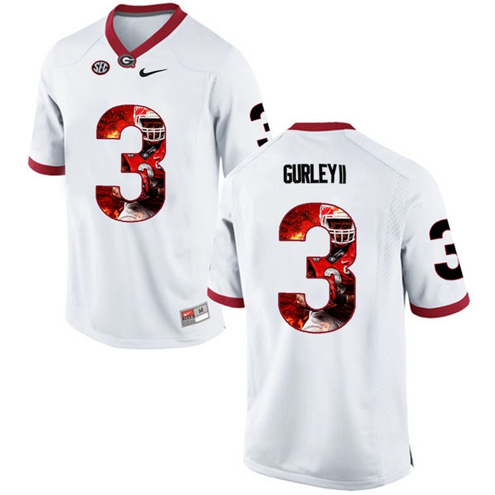 Georgia Bulldogs Todd Gurley II White Printing Player Portrait Football Jersey