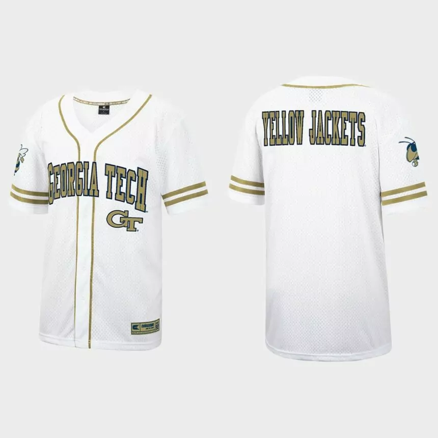 Georgia Tech Yellow Jackets Free Spirited Baseball Jersey – White Gold