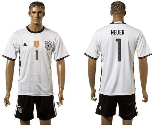 Germany #1 Neuer White Home Soccer Country Jersey