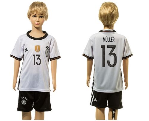 Germany #13 Muller White Home Kid Soccer Country Jersey