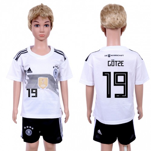 Germany #19 Gotze White Home Kid Soccer Country Jersey
