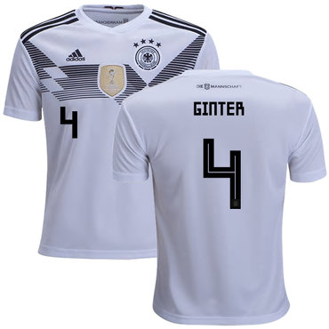 Germany #4 Ginter White Home Kid Soccer Country Jersey