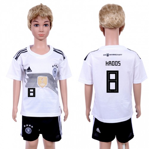 Germany #8 Kroos White Home Kid Soccer Country Jersey