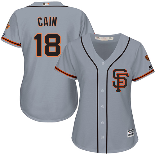 Giants #18 Matt Cain Grey Road 2 Women's Stitched MLB Jersey
