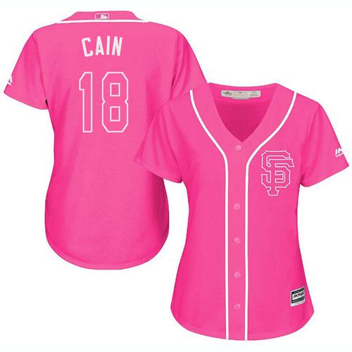 Giants #18 Matt Cain Pink Fashion Women's Stitched MLB Jersey