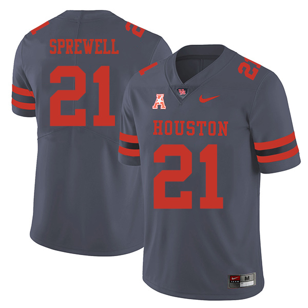 Gleson Sprewell Houston Cougars Men's Jersey - #21 NCAA Grey Stitched Authentic