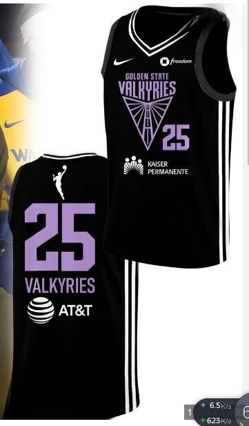 Gol den State Valky ries Uniform Season 2025 Black Basketball Jersey