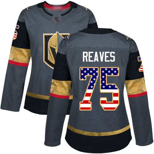Golden Knights #75 Ryan Reaves Grey Home Authentic USA Flag Women's Stitched Hockey Jersey