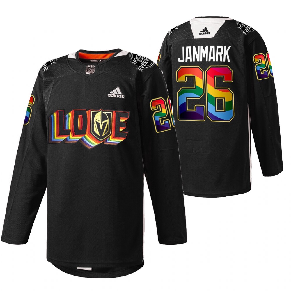 Golden Knights Mattias Janmark LGBTQ Pride Night 2022 Black Rainbow Practice Jersey