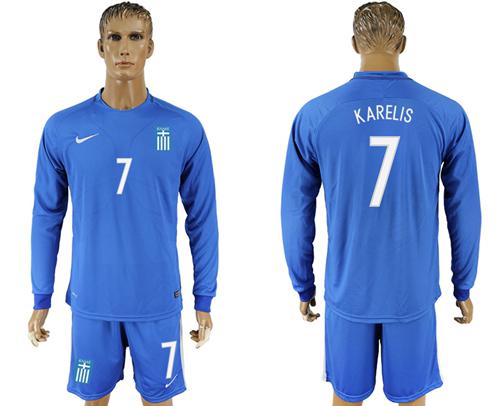 Greece #7 Karelis Away Long Sleeves Soccer Country Jersey