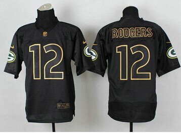Green Bay Packers #12 Aaron Rodgers Black Gold No. Fashion NFL Elite Jersey