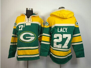 Green Bay Packers #27 Eddie Lacy Green Sawyer Hooded Sweatshirt Stitched Jersey