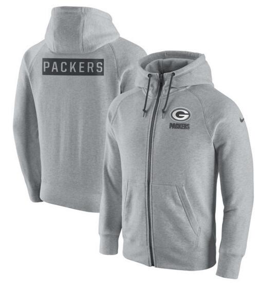 Green Bay Packers Nike Gridiron Gray 2.0 Full Zip Hoodie Ash