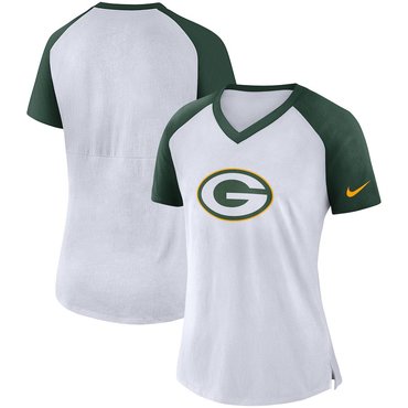Green Bay Packers Nike Women's Top V Neck T-Shirt White Green