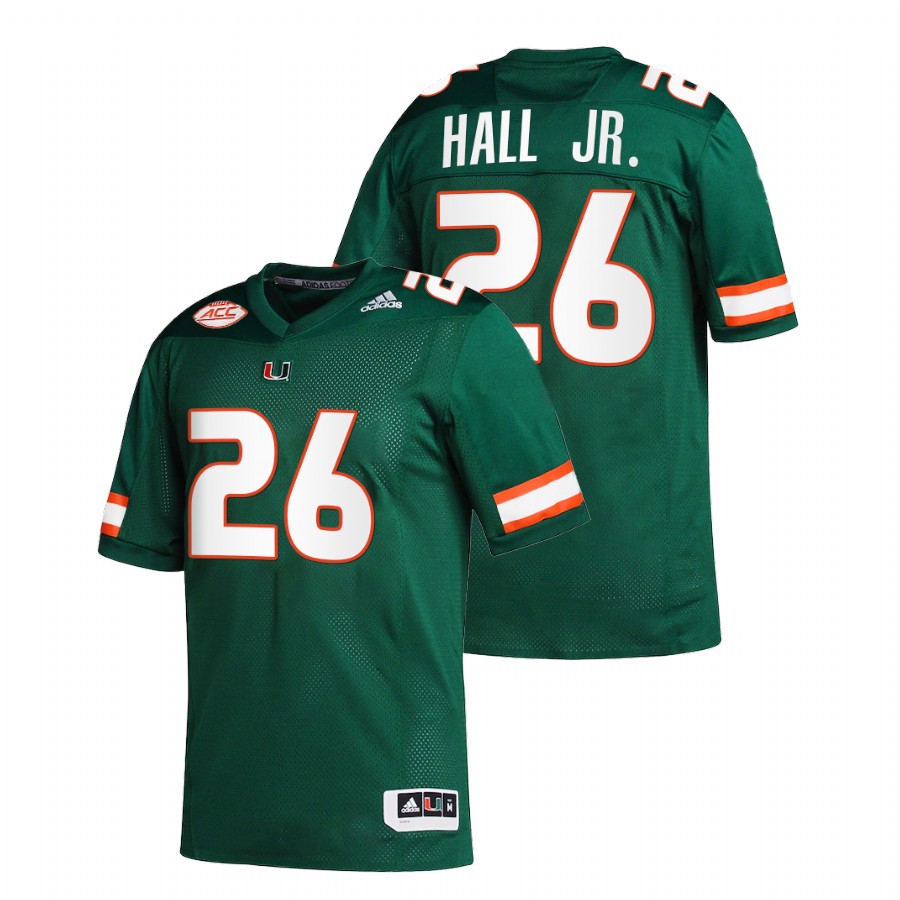 Green Men Miami Hurricanes Gurvan Hall Jr. College Football Replica Jersey Men's Jersey Miami Hurricanes Gurvan Hall Jr. Green College Football Replica Jersey